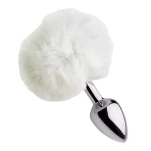 Plug anal cola conejo S blanco metalico